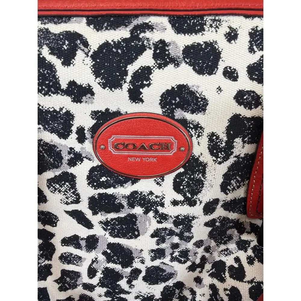 Coach Rory 19988 Leopard Print Handbag Red Leather Trim Clutch Wristlet Bundle - Picture 12 of 16